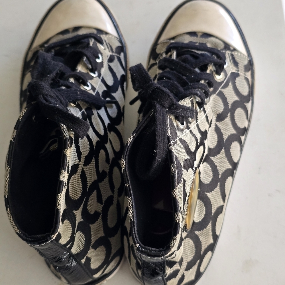 Coach Cardinal High Top Sneakers Women Sz 8B Black White Signature Logo … - Picture 6 of 16